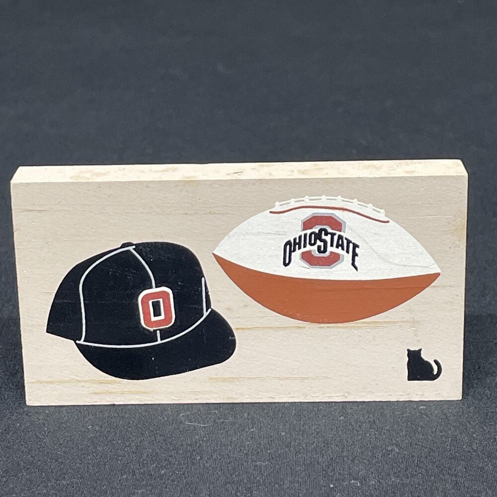 Cat's Meow OSU Hat & Football The Ohio State University Wooden Shelf Sitter 1997